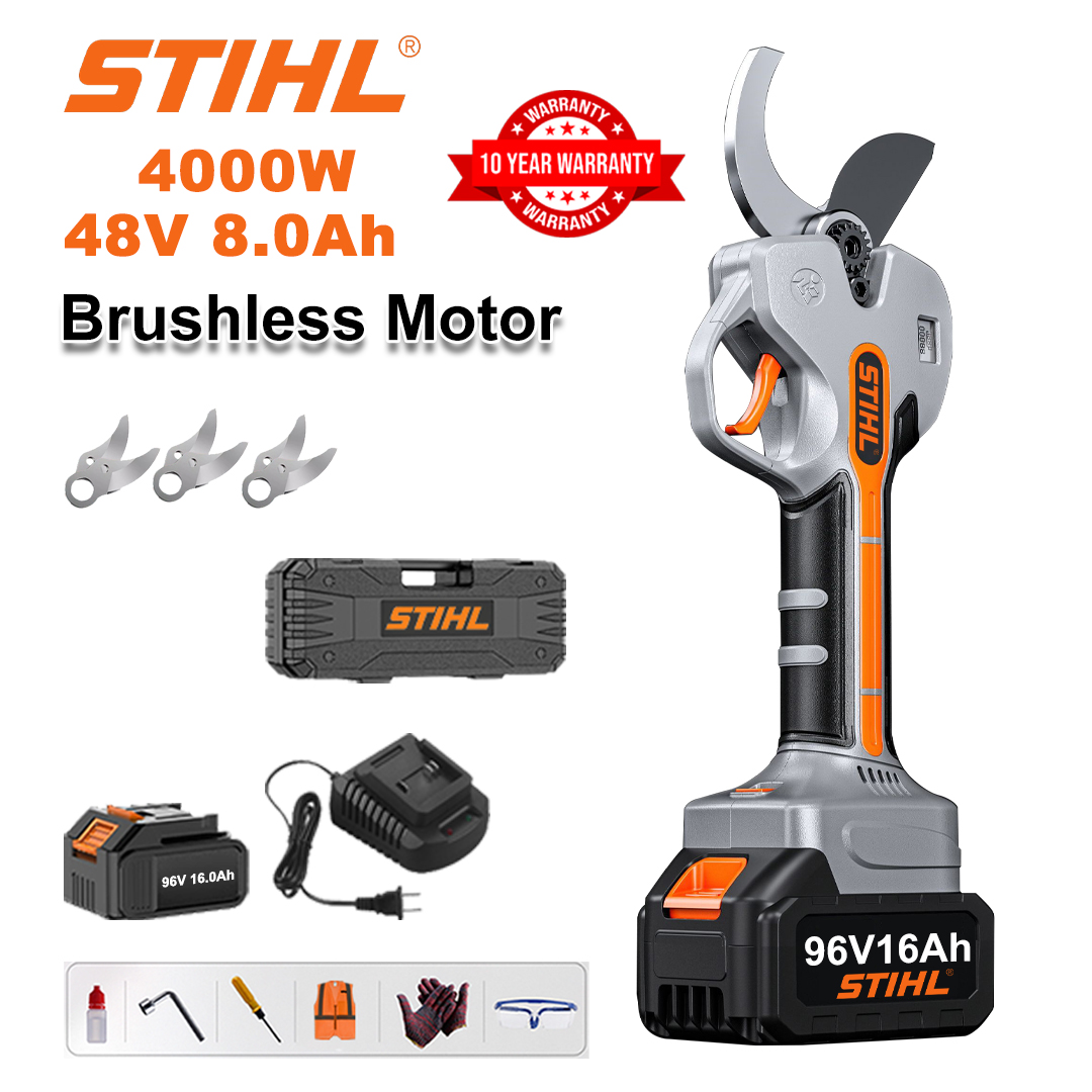 4000 W brezkrtačne škarje za obrezovanje z litijevo baterijo + 48 V 8 Ah baterija + rezila iz zlitine SK9*3 + polnilnik + LED prikazovalnik moči + škatla za orodje + mazivo + zaščitna očala + 10 let garancije